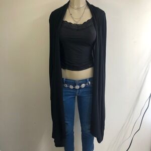 NWT Apt 9 Sweater Wrap Cardigan Womens XL Black Open Drape Front Asymmetric